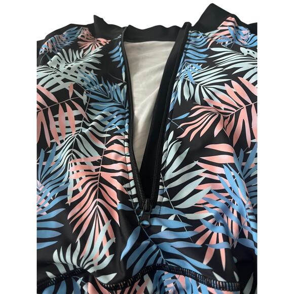 UNIQUEBELLA LONG SLV ZIP FRONT 1-PIECE SWIM DRESS, WOMENS, 3XL, BLUE PINK BLACK - Picture 2 of 11